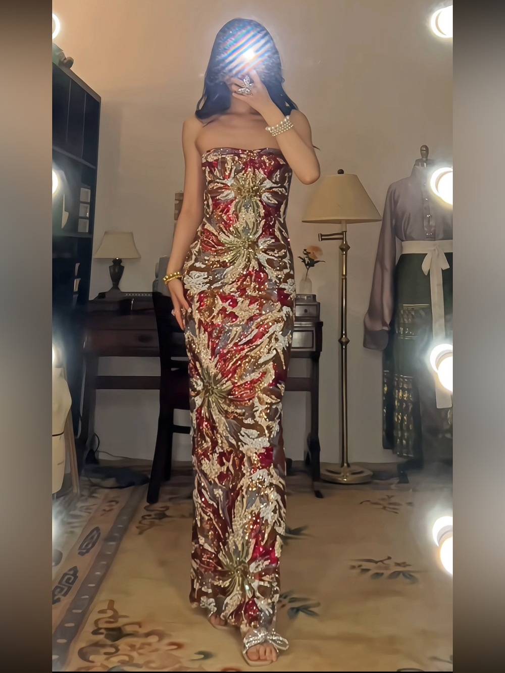 Bronx & Banco Dahlia Fuchsia Multi Embellished Sequin Strapless Gown S NWOT
